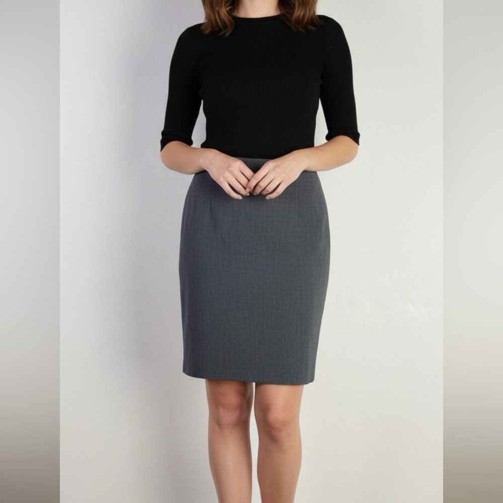 Classic Gray Wool Blend Mini Pencil Skirt 6P Petite Office Career